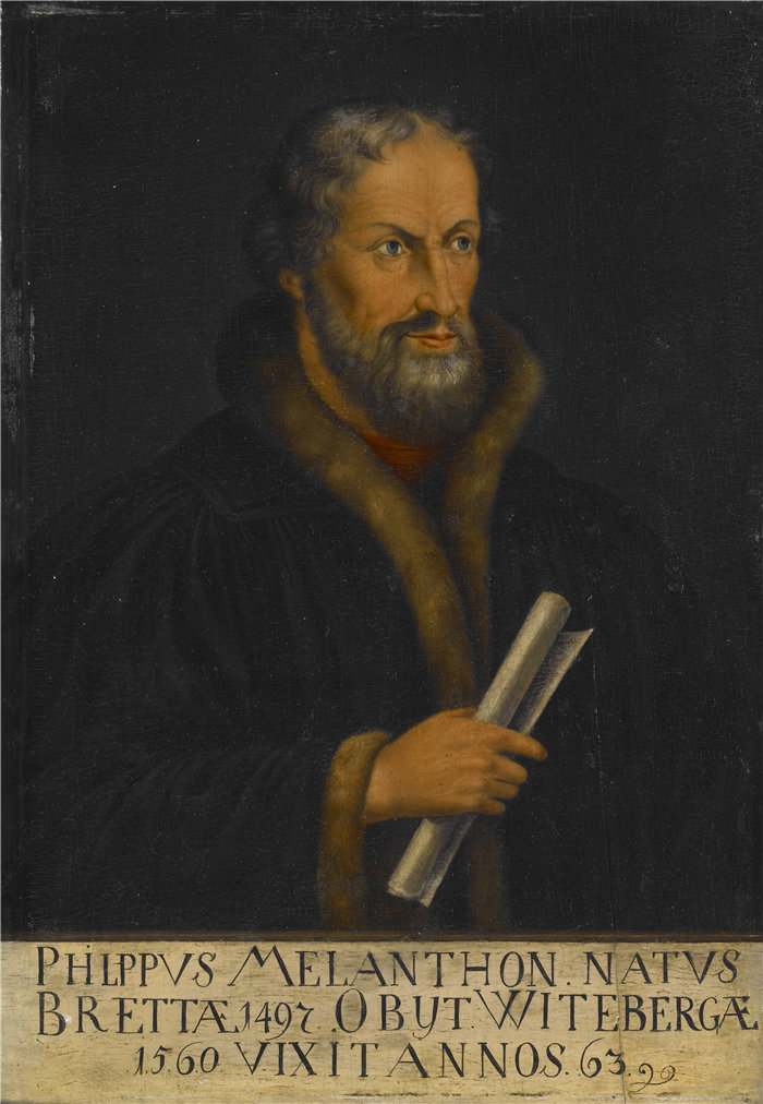 小路易斯·克拉纳赫 (Louis Cranach) 的工作室(德国,1515-1586 年)-菲利普·梅兰希通的肖像油画
