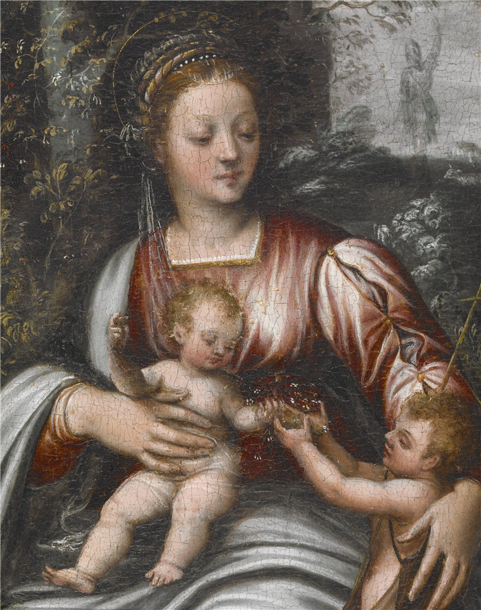 斯卡塞利诺（Scarsellino，意大利人，1540-1620 年）-麦当娜和孩子与施洗者圣约翰油画