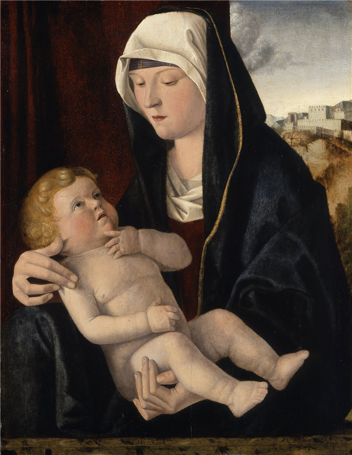 乔凡尼·贝里尼 (Giovanni Bellini) 的工作室(意大利,1430-1516 年)-麦当娜和孩子油画