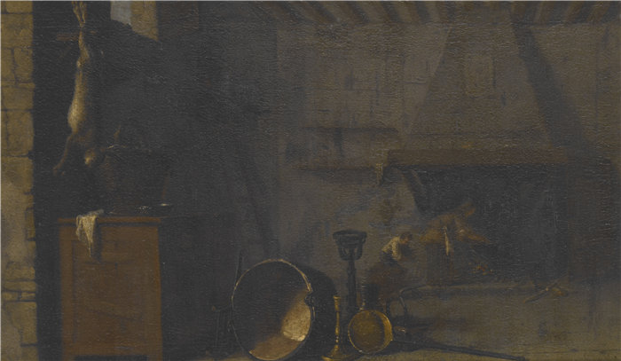 塞巴斯蒂安·布尔登（Sébastien Bourdon，法国，1616-1671 年）-有野兔的厨房油画
