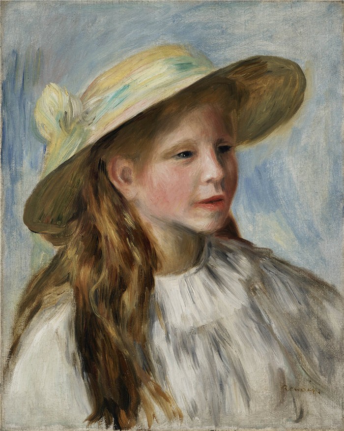 皮埃尔·奥古斯特·雷诺阿(Pierre Auguste Renoir ,法国,1841-1919 年)-戴帽子的小女孩