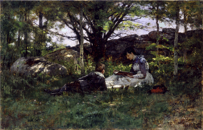 西奥多·克莱门特·斯蒂尔（Theodore Clement Steele，美国，1847-1926 年）-六月田园诗油画