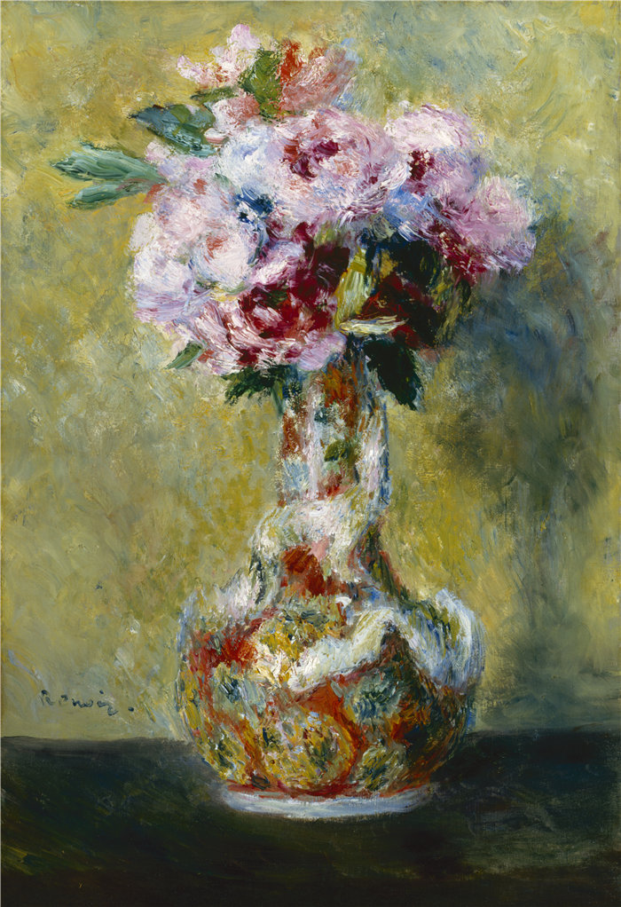 皮埃尔·奥古斯特·雷诺阿(Pierre Auguste Renoir,法国,1841-1919 年)-花瓶中的花束油画