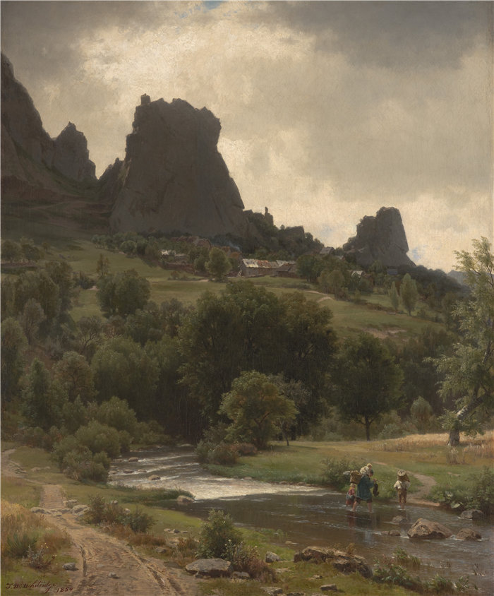 沃辛顿·惠特里奇（Worthington Whittredge，美国，1820-1910 年）-Summer Pastorale（卡伦费尔斯景观）油画