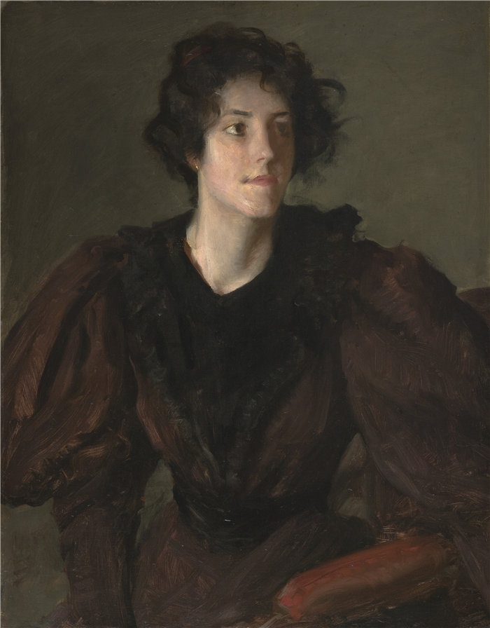 威廉·梅里特·蔡斯（William Merritt Chase，美国人，1849-1916 年）-一个年轻女人的研究油画