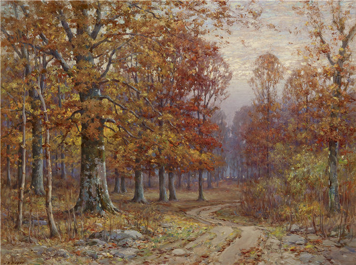 约翰·艾尔伍德·邦迪(John Elwood Bundy,美国,1853-1933 年)-伍兹室内油画