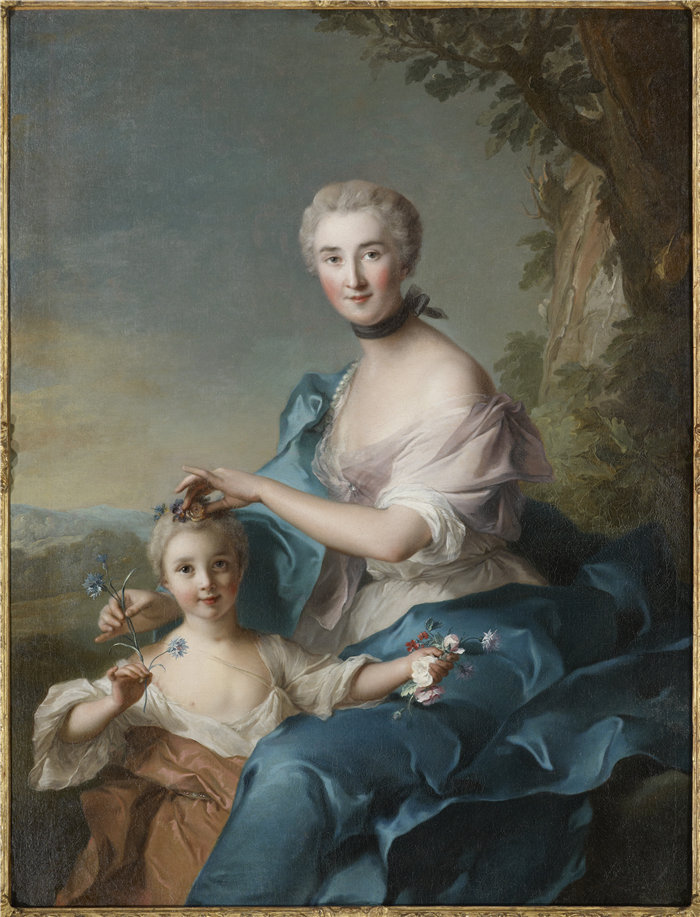 让·马克·纳蒂尔（Jean-Marc Nattier ，法国，1685-1766 年）-克罗扎特·德·梯也尔夫人和她的女儿肖像油画
