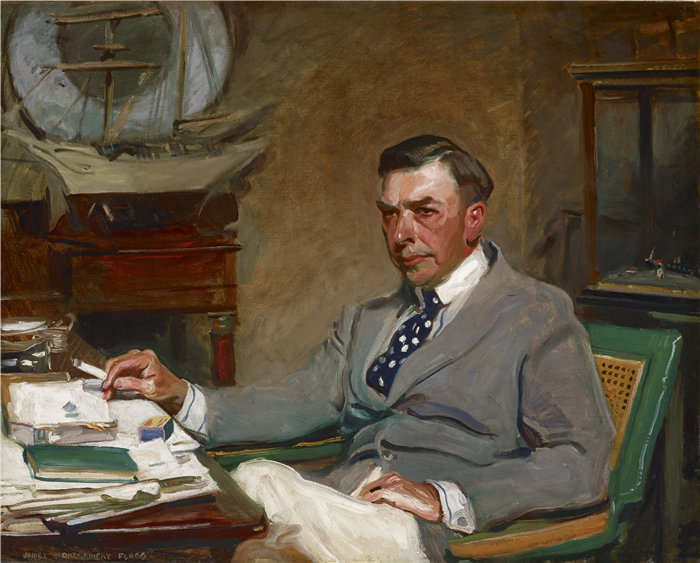 詹姆斯·蒙哥马利·弗拉格（James Montgomery Flagg，美国，1877-1960 年）-布斯·塔金顿的肖像油画