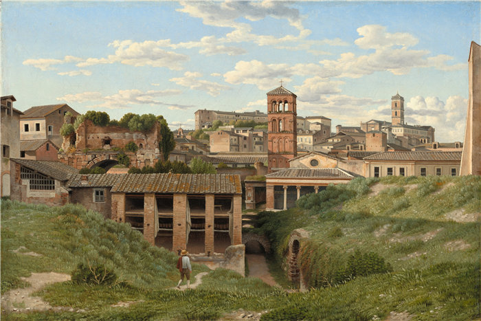 克里斯托弗·威廉·埃克斯伯格（Christoffer Wilhelm Eckersberg）-罗马泄殖腔千里马的景色 丹麦油画