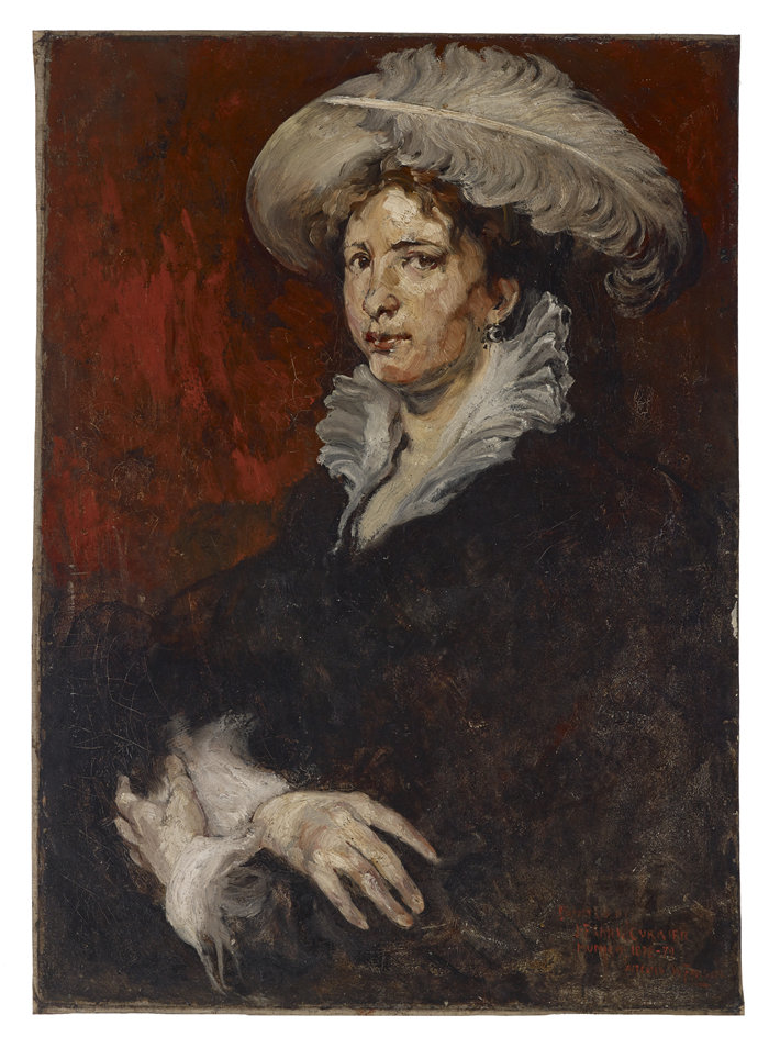 约瑟夫·弗兰克·库里尔（Joseph Frank Currier，美国，1843-1909 年）-戴羽毛帽的女士油画