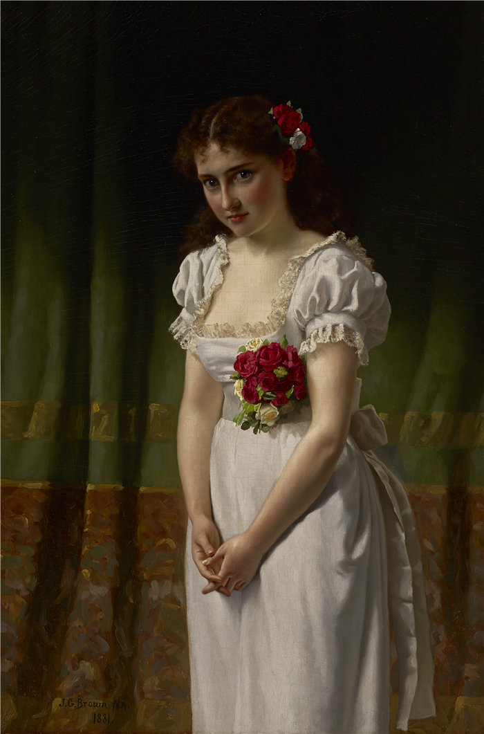 约翰·乔治·布朗(John George Brown,美国,1831-1913 年)-冥想油画