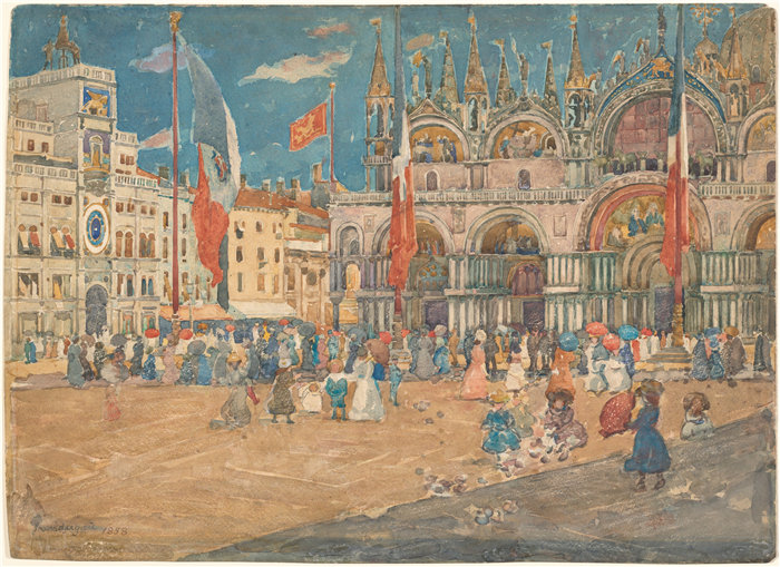 莫里斯·普伦德加斯特（Maurice Prendergast）-圣马可广场，1898 年作品下载