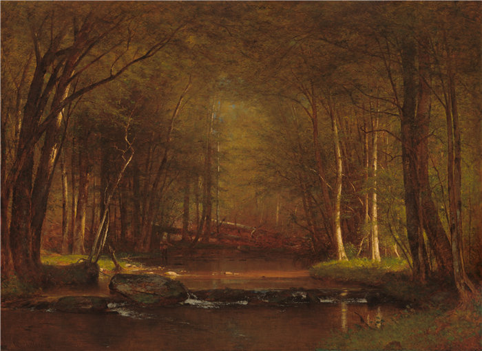 沃辛顿·惠特里奇（Worthington Whittredge）-卡茨基尔的鳟鱼溪油画高清下载