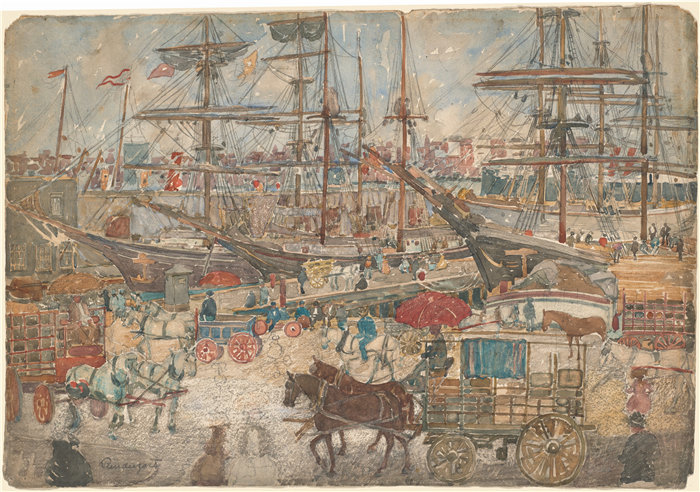 莫里斯·普伦德加斯特（Maurice Prendergast）-码头，东波士顿作品下载 美国