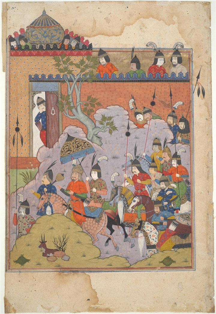 伊朗水彩-亚历山大大帝向安达卢西亚进军，来自国王之书（Shahnama）手稿