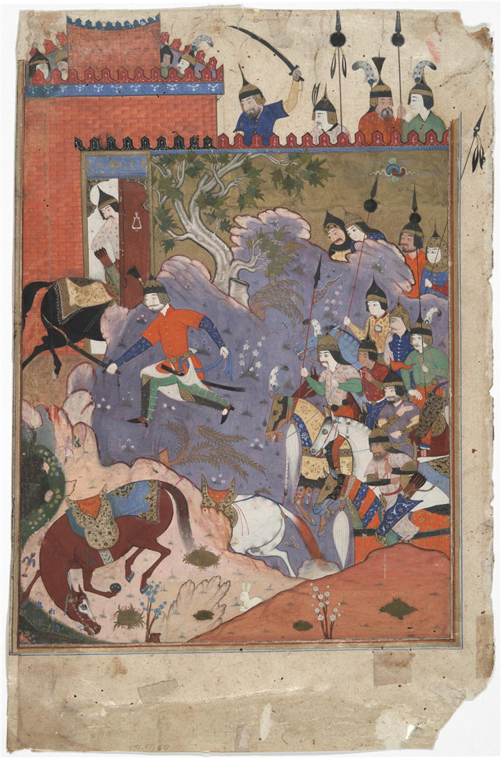 伊朗水彩-图斯之战，出自《列王记》（Shahnama）手稿 1580-90年