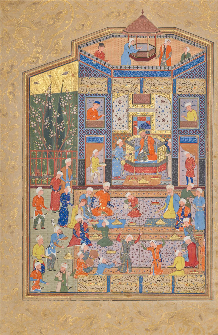伊朗水彩-Anushirvan Enthroned，出自《诸王之书》（Shahnama）手稿，1560年