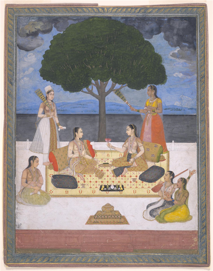印度水彩-音乐聚会作品，18世纪作品