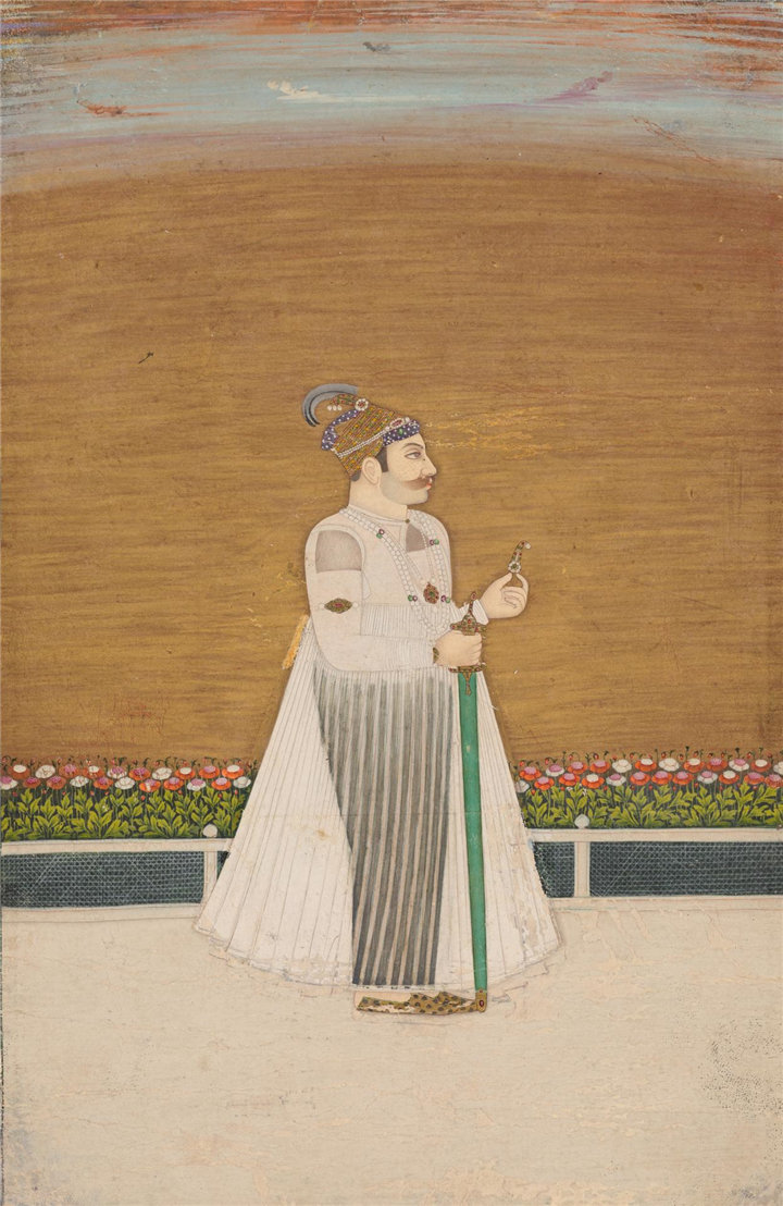 印度水彩-身份不明的朝臣肖像作品