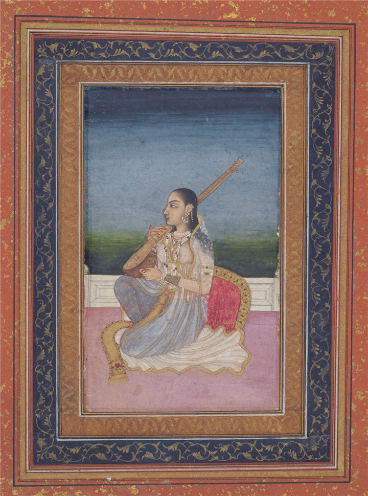 印度水彩-演奏坦普拉的音乐家，18世纪作品