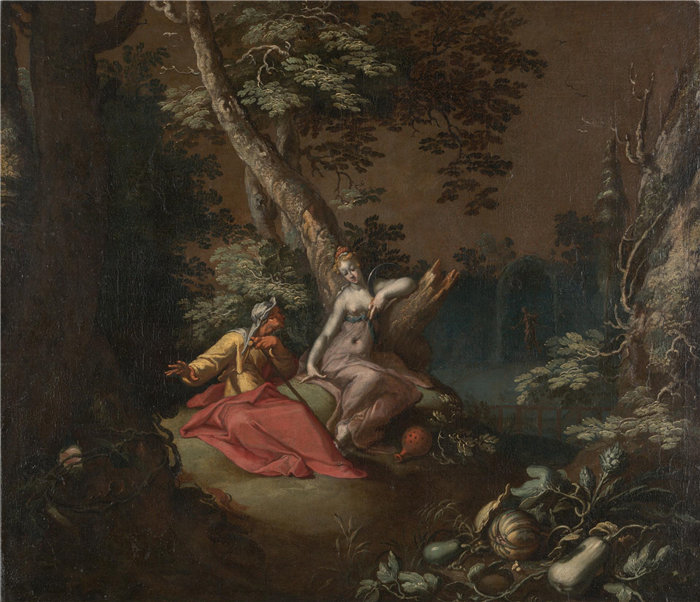 亚伯拉罕·布洛马特(Abraham Bloemaert),荷兰,1566–1651 年-Vertumnus 和 Pomona 的景观油画