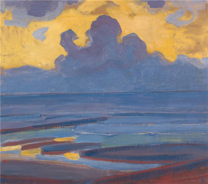 皮特·蒙德里安(Piet Mondrian)，荷兰人，1872–1944 年-在海边油画