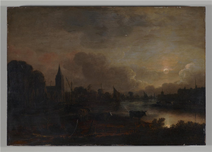阿尔特·范德尼尔(Aert van der Neer),荷兰人,1603–1677 年-月光山水油画