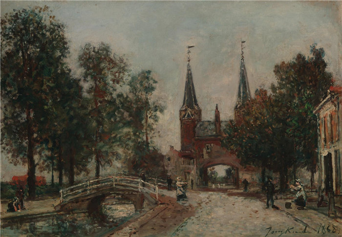 约翰·巴特霍尔德·琼金德(Johan Barthold Jongkind),荷兰人,1819–1891 年-代尔夫特的场景油画