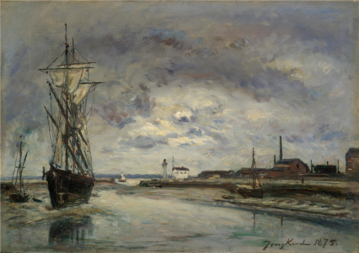 约翰·巴特霍尔德·琼金德（Johan Barthold Jongkind），荷兰人，1819–1891 年-翁弗勒尔港油画