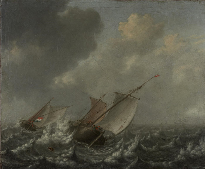 Jan Porcellis,荷兰人,1583–1632 年-波涛汹涌的海面上的船只油画