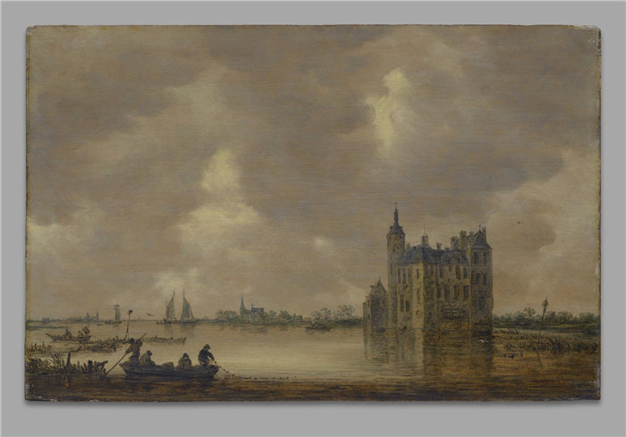 扬·范·高恩（Jan van Goyen），荷兰人，1596–1656-河边的城堡油画