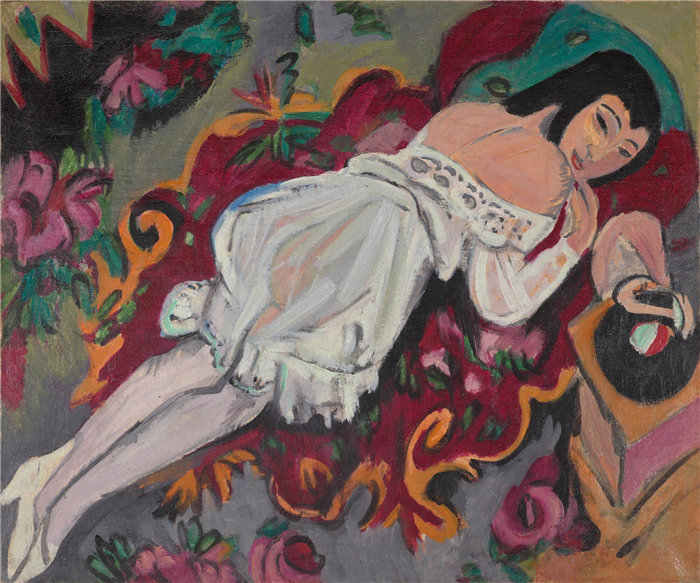 恩斯特·路德维希·基希纳(Ernst Ludwig Kirchner),德国人,1880–1938 年-穿白色衬裙的女孩油画