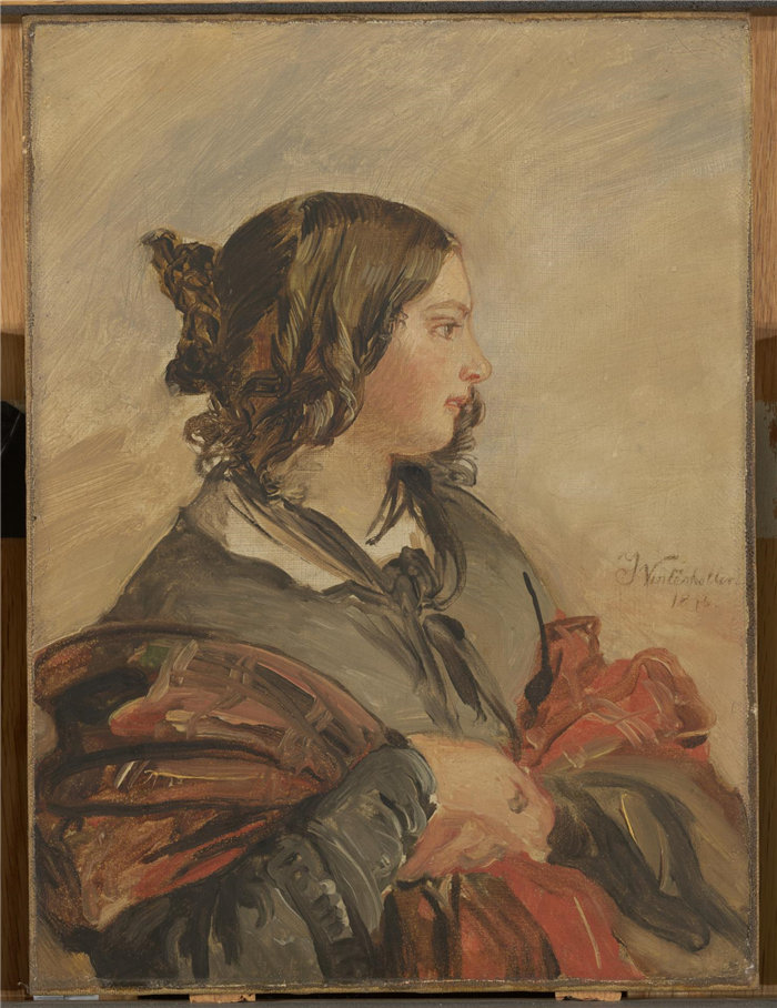 弗朗兹·萨维尔·温特豪德(Franz Xaver Winterhalter),德国人,1805–1873 年-年轻的维多利亚女王肖像油画