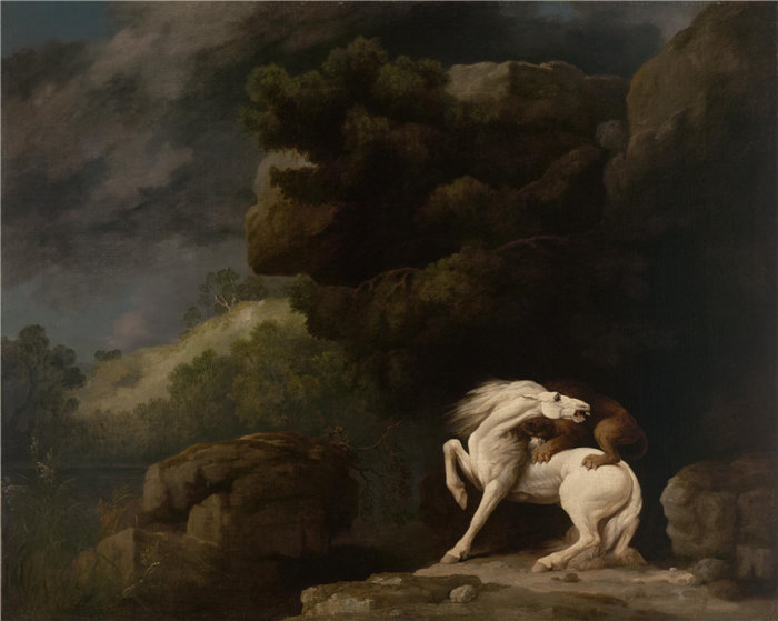 乔治·斯塔布斯（George Stubbs），英国人，1724–1806 年-狮子攻击马油画