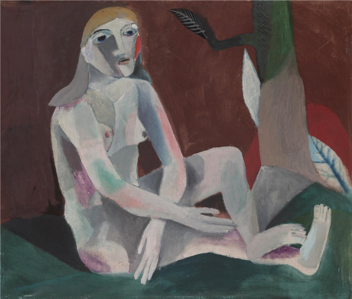 海因里希·坎本东克(Heinrich Campendonk),德国人,1889–1957-坐着的裸体