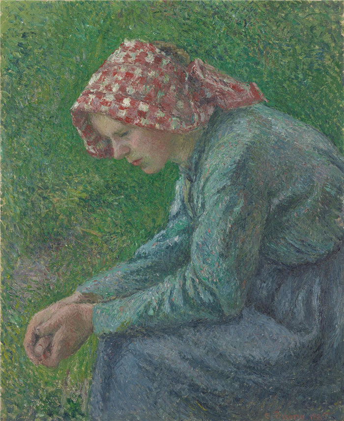 卡米耶·毕沙罗(Camille Pissarro），法国人，1830–1903 年-坐着的农妇油画