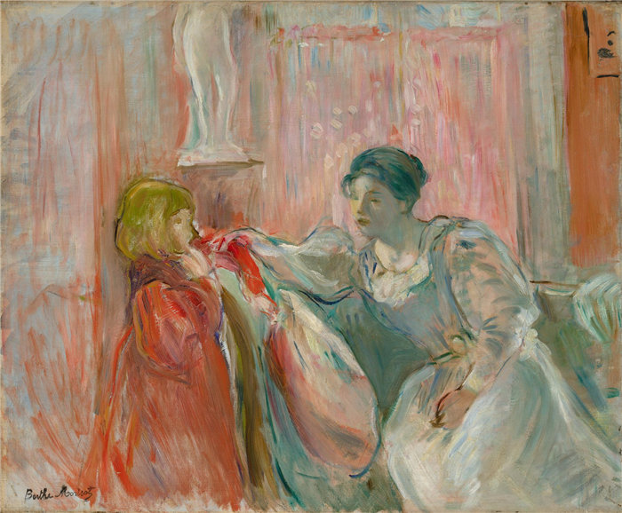 贝特·莫里索(Berthe Morisot ),法国人,1841–1895 年-年轻的女人和孩子油画