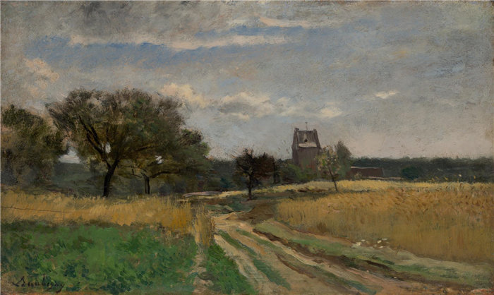 查尔斯·弗朗索瓦·杜比尼（Charles-François Daubigny），法国人，1817–1878 年-乡间小路上的风景油画