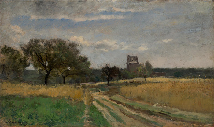 查尔斯·弗朗索瓦·杜比尼(Charles-François Daubigny),法国人,1817–1878 年-乡间小路上的风景油画