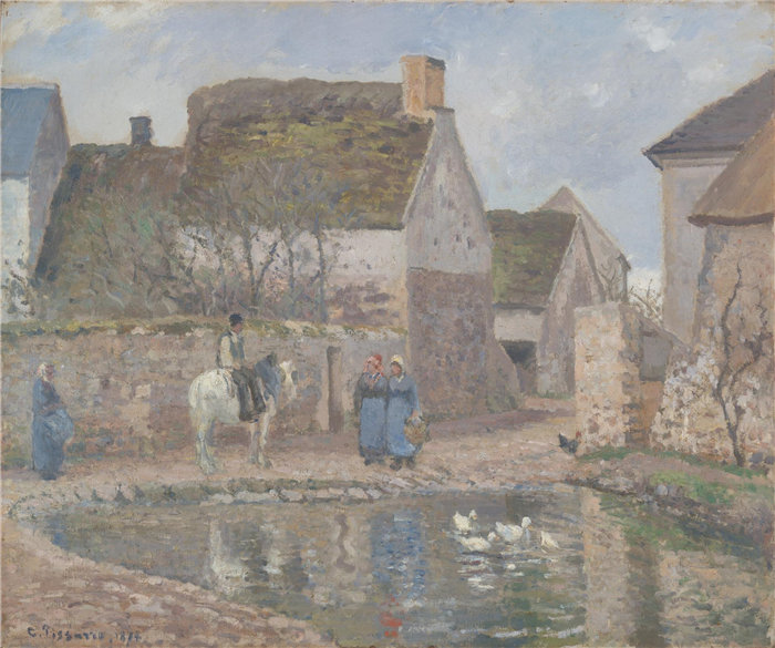 卡米耶·毕沙罗(Camille Pissarro），法国人，1830–1903 年-Ennery 的池塘油画