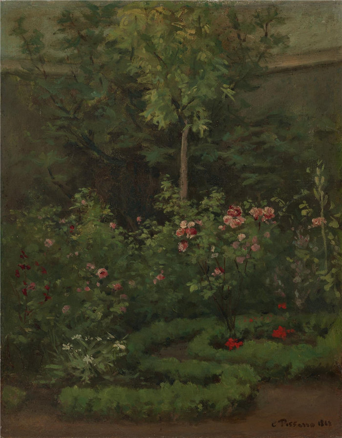 卡米耶·毕沙罗(Camille Pissarro），法国人，1830–1903 年-玫瑰园油画