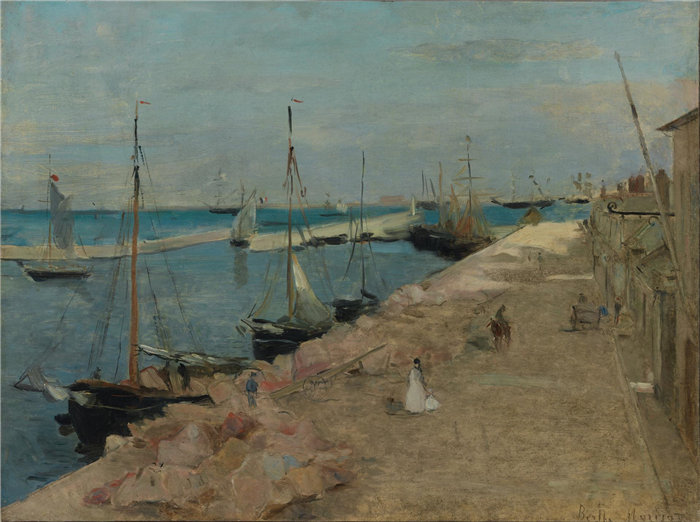 贝特·莫里索(Berthe Morisot ），法国人，1841–1895 年-瑟堡的海港油画