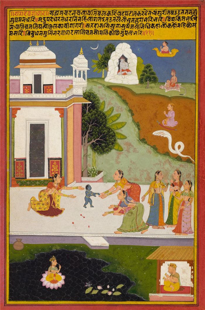 印度作品克里希纳迈出了他的第一步，来自诗歌之海（Sursagar）手稿