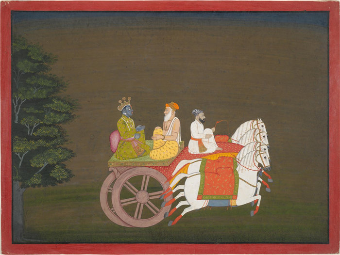 印度作品克里希纳急于拯救鲁克米尼，来自主的历史（博伽瓦塔往世书）手稿