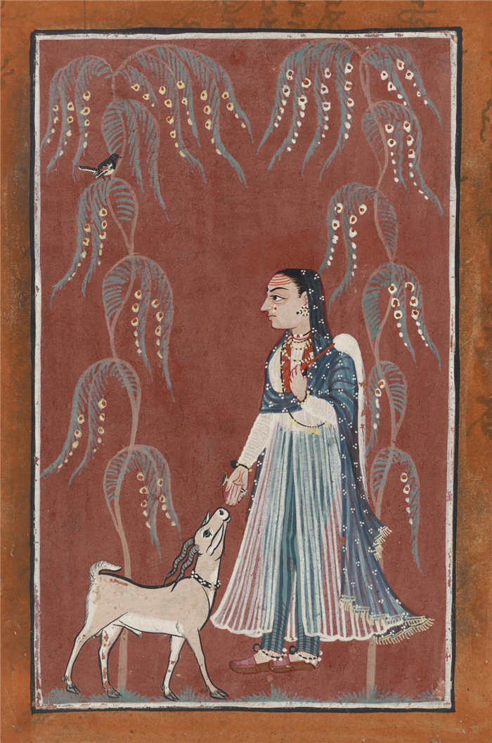 印度作品-拉吉尼·托迪 (Ragini Todi)，出自音乐模式花环 (Ragamala) 手稿，18世纪