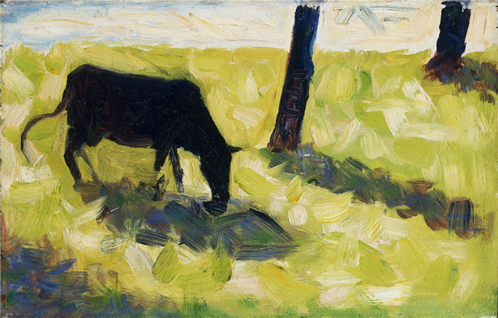 乔治·苏拉特（Georges Seurat），法国人，1859–1891 年-草地上的黑牛油画