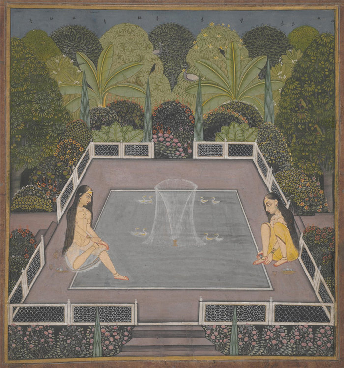 印度作品花园泳池边的女人