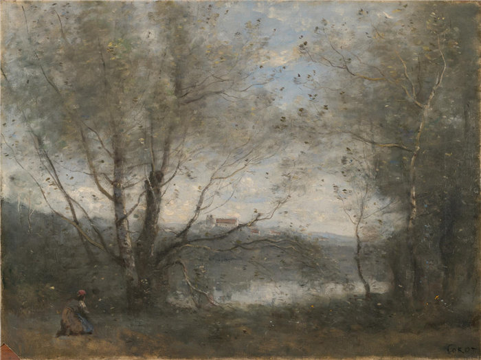 让·巴蒂斯特·卡米尔·柯罗(Jean-Baptiste-Camille Corot), 法国人, 1796–1875-透过树木看到的池塘油画