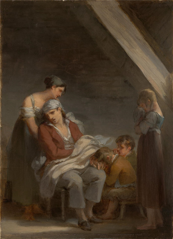 皮埃尔·保罗·普吕东。(Pierre Paul Prud'hon)，法国人，1758 年 –1823 年-悲痛欲绝的家庭油画