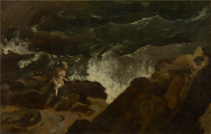 西奥多·杰利柯(Théodore Géricault),法国人,1791–1824 年-在海滩上遇难(暴风雨)油画